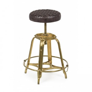 Scaun de bar tapitat cu piele, cu picioare metalice Mendez H Maro / Auriu, Ø46,5xH71 cm