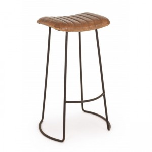 Scaun de bar tapitat cu piele, cu picioare metalice Nadira Maro / Negru, l50xA43xH76 cm