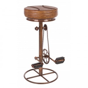 Scaun de bar tapitat cu piele, cu picior metalic Cycle Cupru, Ø42xH80 cm