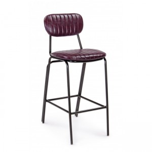 Scaun de bar tapitat cu piele ecologica, cu picioare metalice Debbie Vintage Bordeaux / Negru, l44xA51xH100 cm