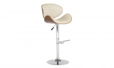 Scaun de bar tapitat cu piele ecologica, cu picior metalic Rocco Cream, l51,5xA51xH85 cm