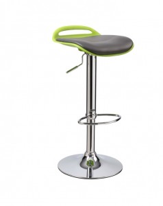 Scaun de bar tapitat cu piele ecologica, cu picior metalic Hoku-60 Black / Green, l41xA41xH68-88 cm