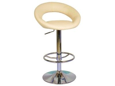 Scaun de bar tapitat cu piele ecologica si picior metalic, Cali-300 Crem / Crom, l33xA39xH81-102 cm