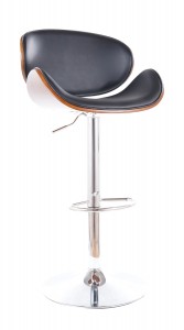 Scaun de bar tapitat cu piele ecologica si picior metalic, Cali-404 Negru / Crom, l53xA42xH92-114 cm