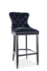 Scaun de bar tapitat cu stofa si picioare din lemn Aubrey H-1 Velvet Negru, l50xA42xH114 cm