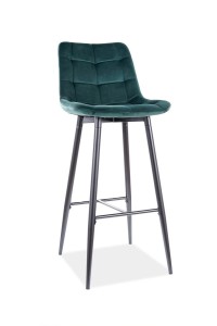 Scaun de bar tapitat cu stofa si picioare metalice Chase H-1 Velvet Verde Inchis / Negru, l45xA37xH109 cm