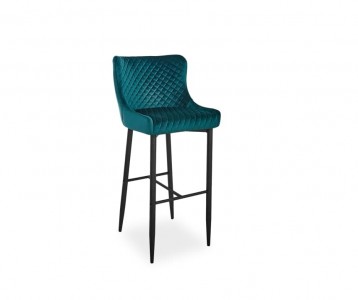 Scaun de bar tapitat cu stofa si picioare metalice Colide B H-1 Velvet Verde Inchis / Negru, l46xA42xH109 cm