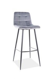 Scaun de bar tapitat cu stofa si picioare metalice Miley H-1 Velvet Gri / Negru, l43xA37xH105 cm