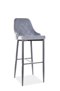 Scaun de bar tapitat cu stofa si picioare metalice Trisha B H-1 Velvet Gri / Negru, l45xA42xH109 cm