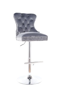 Scaun de bar tapitat cu stofa si picior metalic Aubrey C H-1 Velvet Gri / Crom, l45xA39xH103-125 cm