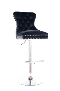 Scaun de bar tapitat cu stofa si picior metalic Aubrey C H-1 Velvet Negru / Crom, l45xA39xH103-125 cm
