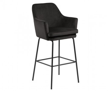 Scaun de bar tapitat cu stofa si picioare metalice Chisa Velvet Gri Inchis / Negru, l56xA56xH109 cm