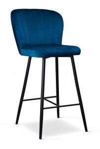 Scaun de bar tapitat cu stofa si picioare metalice, Shelly Small Velvet Bleumarin / Negru, l49xA54xH97 cm