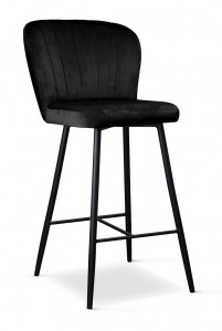 Scaun de bar tapitat cu stofa si picioare metalice, Shelly Small Velvet Negru, l49xA54xH97 cm
