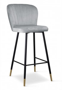 Scaun de bar tapitat cu stofa si picioare metalice, Shelly Velvet Argintiu / Negru / Auriu, l49xA54xH107 cm