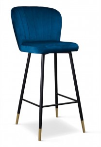 Scaun de bar tapitat cu stofa si picioare metalice, Shelly Velvet Bleumarin / Negru / Auriu, l49xA54xH107 cm