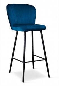 Scaun de bar tapitat cu stofa si picioare metalice, Shelly Velvet Bleumarin / Negru, l49xA54xH107 cm