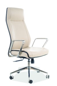 Scaun de birou directorial tapitat cu piele ecologica Qwin-321 Bej / Negru, l62xA50xH118-129 cm