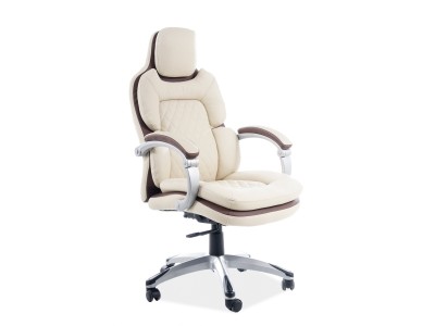 Scaun de birou directorial tapitat cu piele ecologica Qwin-388 Crem / Maro, l65xA51xH120-129 cm