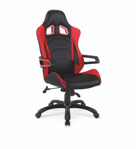 Scaun gaming tapitat cu piele ecologica Doralie Negru / Rosu, l64xA75xH110-118 cm