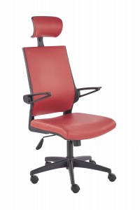 Scaun de birou ergonomic, tapitat cu piele ecologica Dukedi Rosu, l58xA67xH120-130 cm
