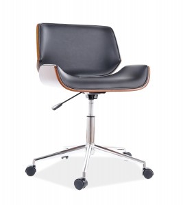 Scaun de birou ergonomic tapitat cu piele ecologica Juneau Negru / Nuc, l54xA43xH76-88 cm