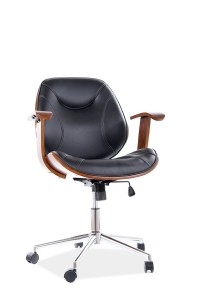 Scaun de birou ergonomic tapitat cu piele ecologica Roiger Negru / Nuc, l66xA46xH90-98 cm