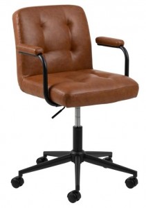 Scaun de birou ergonomic tapitat cu piele ecologica, Cosmo Plus Camel / Negru, l56xA59xH77,5-88,5 cm