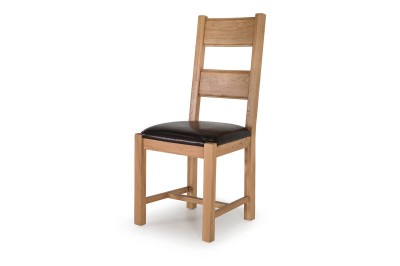 Set 2 scaune din lemn de stejar si furnir, cu sezut tapitat cu piele ecologica Breeze Oak / Brown, l46xA52xH105 cm