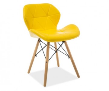 Scaun din lemn, tapitat cu piele ecologica Matheus Yellow / Beech, l49xA37xH72 cm