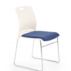 Scaun din plastic, cu sezut tapitat cu stofa si picioare metalice Calum Alb / Albastru, l44xA52xH80 cm