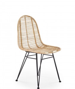 Scaun din ratan natural si picioare metalice Kai-337 Natural / Negru, l44xA55xH90 cm