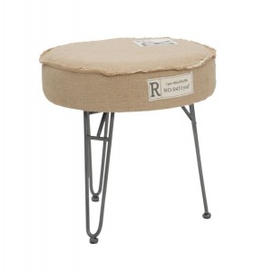 Taburet tapitat cu stofa, cu picioare metalice Havana Round Bej, Ø43xH43 cm