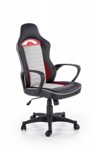 Scaun gaming, tapitat cu piele ecologica Bahram Negru / Gri / Rosu, l60xA64xH107-116 cm