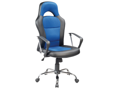 Scaun gaming tapitat cu piele ecologica si stofa Qwin-033 Albastru / Negru, l63xA50xH116-126 cm