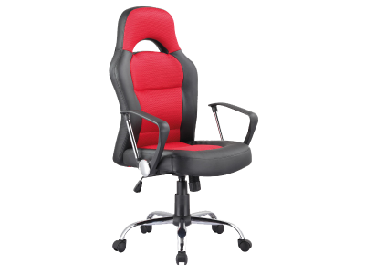 Scaun gaming tapitat cu piele ecologica si stofa, Qwin-033 Rosu / Negru, l63xA50xH116-126 cm