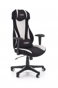 Scaun gaming, tapitat cu stofa Abdon Negru / Alb, l65xA66xH112-120 cm