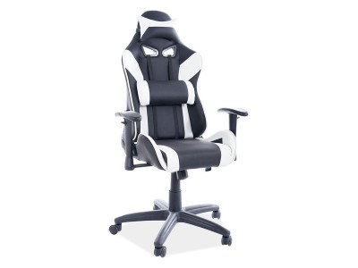 Scaun gaming tapitat cu stofa, Vesper Kid Negru / Alb, l65xA41xH109-116 cm