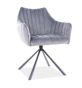 Scaun rotativ tapitat cu stofa si picioare metalice, Agate Velvet Gri / Negru, l62xA45xH84 cm