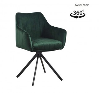 Scaun rotativ tapitat cu stofa si picioare metalice, Alexandro Velvet Verde / Negru, l45xA59xH86 cm