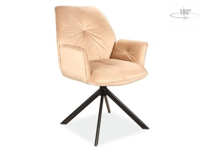 Scaun rotativ tapitat cu stofa si picioare metalice, Bogoda II Velvet Bej / Negru, l60xA45xH89 cm