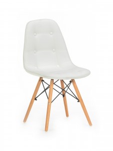 Scaun tapitat cu piele ecologica, cu picioare de lemn Stag White, l55xA48xH83 cm