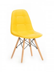 Scaun tapitat cu piele ecologica, cu picioare de lemn Stag Yellow, l55xA48xH83 cm