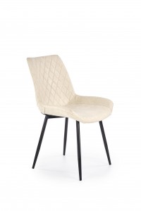 Scaun tapitat cu piele ecologica, cu picioare metalice Kai-313 Crem, l55xA61xH85 cm