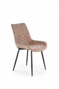 Scaun tapitat cu piele ecologica, cu picioare metalice Kai-313 Maro, l55xA61xH85 cm