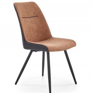 Scaun tapitat cu piele ecologica, cu picioare metalice Kai-323 Maro / Negru, l45xA59xH88 cm