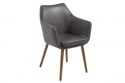 Scaun tapitat cu piele ecologica si picioare din lemn Nora Gri Inchis / Stejar, l58xA58xH84 cm