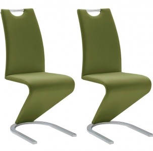 Set 2 scaune tapitate cu piele ecologica si picioare metalice, Amado Verde Olive / Crom, l45xA62xH102 cm