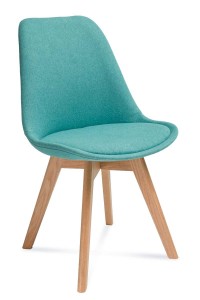 Scaun tapitat cu stofa, cu picioare din lemn Hugo Turquoise / Beech, l48xA52xH83 cm