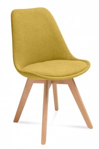 Scaun tapitat cu stofa, cu picioare din lemn Hugo Yellow / Beech, l48xA52xH83 cm